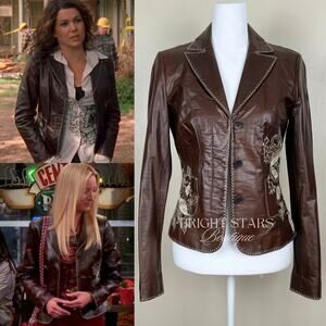 Rare Embroidered Leather Blazer Jacket ASO Lorelai Gilmore Phoebe Buffay Friends